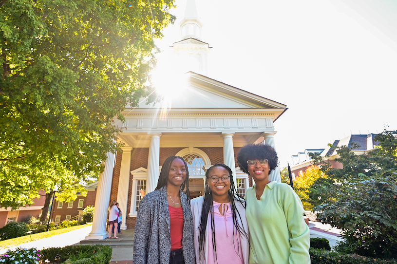 students outside of Hayworth Chapel