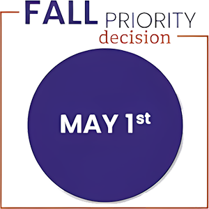 Graphic for Fall Priority Decision deadline featuring a dark purple circle displaying the date May 1st.