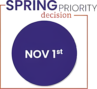 Graphic for Spring Priority Decision deadline featuring a dark purple circle displaying the date Nov 1st.