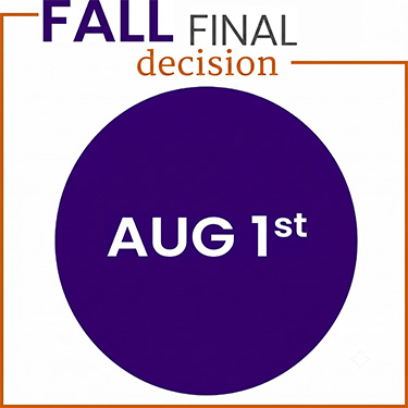 Graphic for Fall Final Decision deadline featuring a dark purple circle displaying the date August 1st.