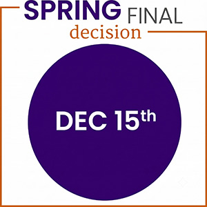 Graphic for Spring Final Decision deadline featuring a dark purple circle displaying the date December 15th.