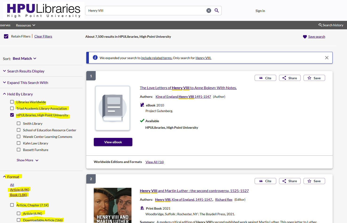 Catalog Search for Henry VIII