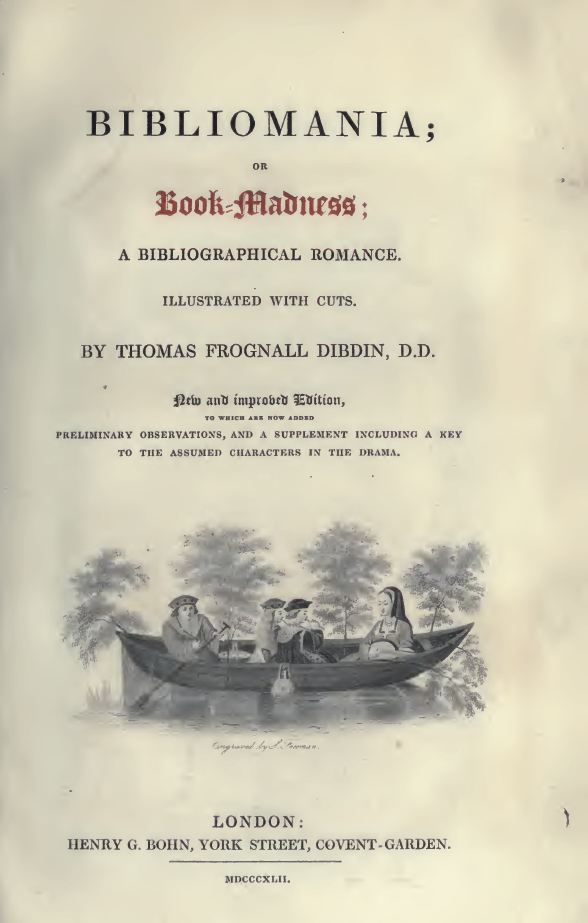 Title page to Thomas Frognall Dibdin's Bibliomania (1842 ed.)