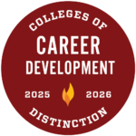 A badge celebrating High Point University as a College of Distinction in Career Development.