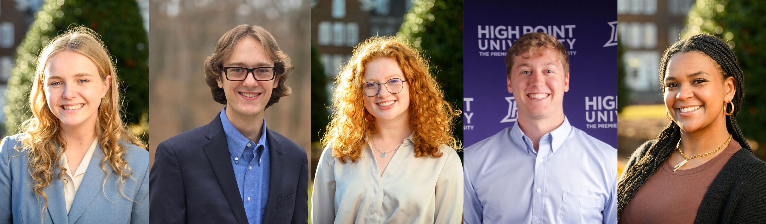 Five High Point University graduates have been awarded scholarships from the prestigious Fulbright U.S. Student Program to teach English and earn master’s degrees abroad. Photos of the five alumni is shown.
