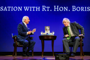Qubein and Johnson spoke for more than an hour on a wide range of topics, including some of the more difficult issues Johnson faced as Prime Minister.