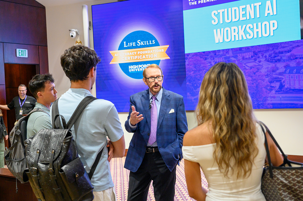 Burrus spoke with Jocelyn Salas-Beza, a junior from Middletown, New Jersey, after his presentation in the Callicutt Life Skills Theater.