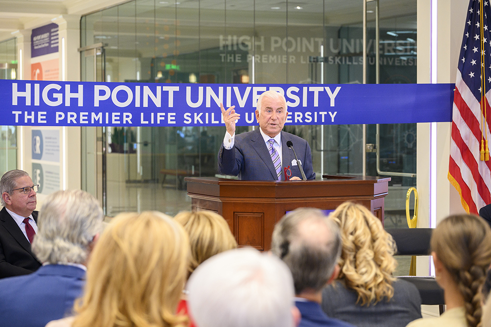 Dr. Qubein spoke to the audience that included hundreds of faculty, staff, students, community members and special guests gathered inside the main lobby of the new building.