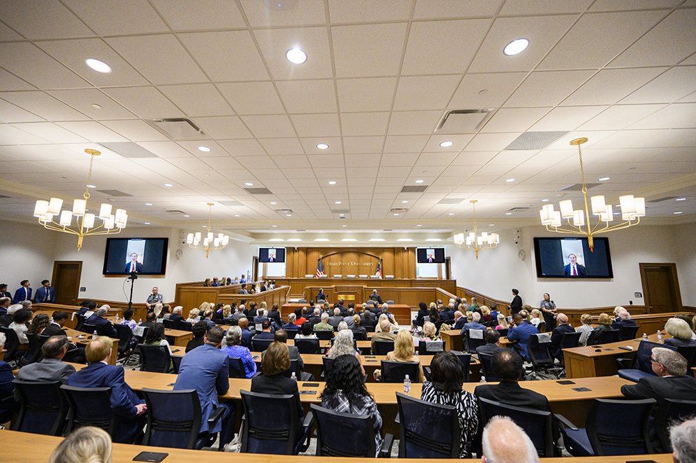 Supreme Court Justice Samuel Alito joined the ceremony remotely and spoke about the virtues of the new law school.