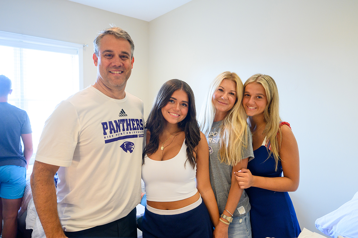 Pictured from left was Peter Hiatrides, an HPU alumnus who played for the men’s soccer team from 1993-1997, as he moved in his daughter, Grace, into the R.G. Wanek Center with help from her mother, Melissa, and younger sister, Annabelle.