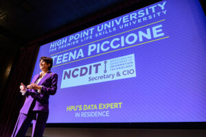 During her visit to HPU’s campus, Teena Piccione told students that they should pursue jobs that allow them to make an impact on a large scale.