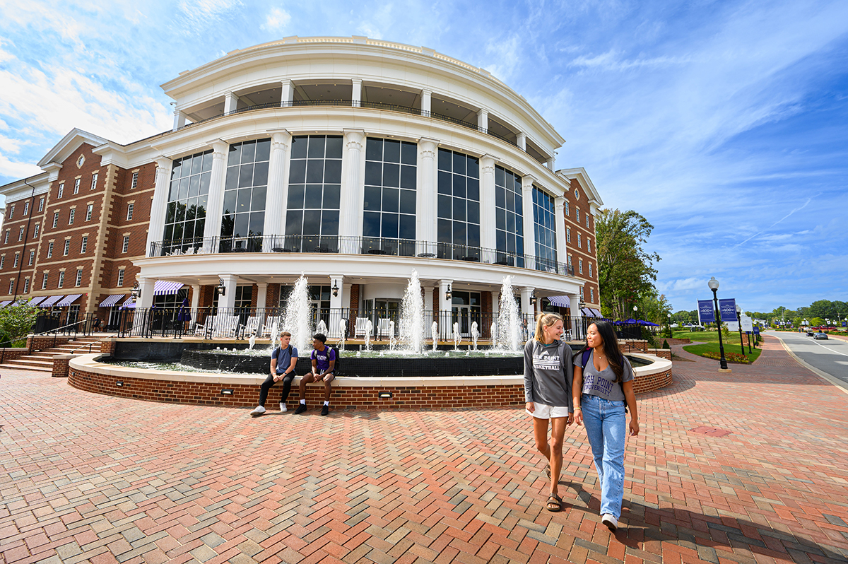 The Princeton Review recognized HPU for its top college dorms. Two students walked past Panther Commons, the newest residence hall on campus.