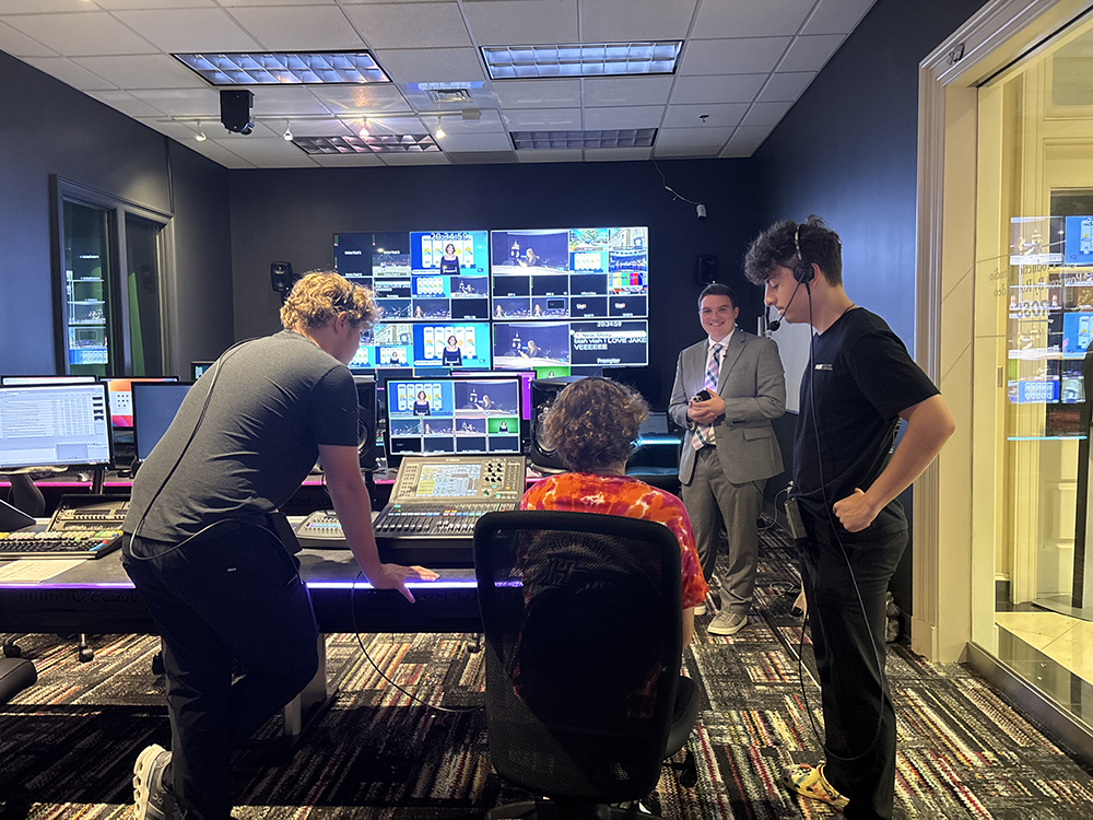 HPU student Joshua Rudich worked as a stage manager while coordinating with Andrew Porter, who is working as the audio operator. Rudich will serve as one of the telethon’s directors.