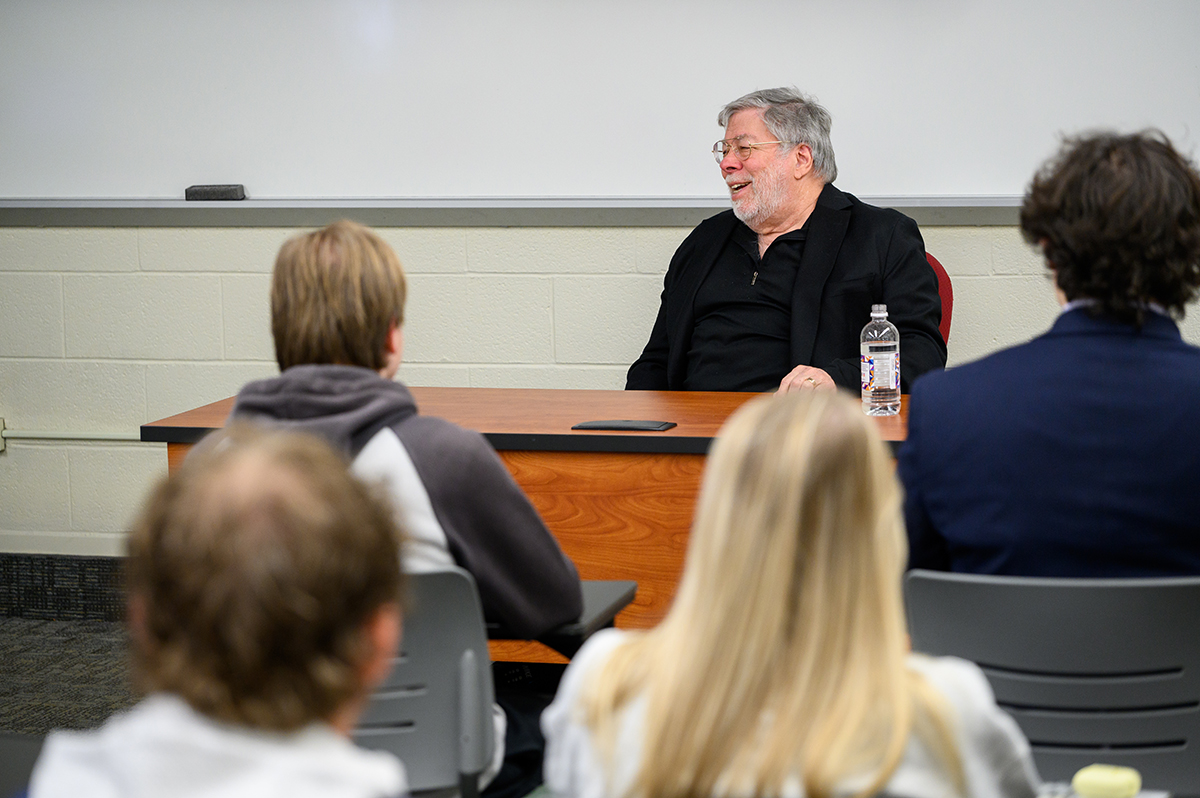 Wozniak also spoke to a software engineering class in Couch Hall while on campus.