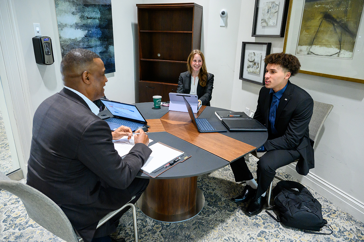 Suggs met individually with students while he was on campus.