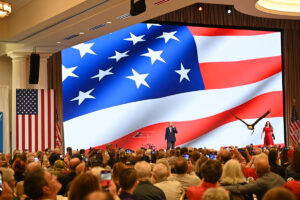 The program included Clark, a bald eagle that soared above the audience as Lee Greenwood sang "God Bless the USA."