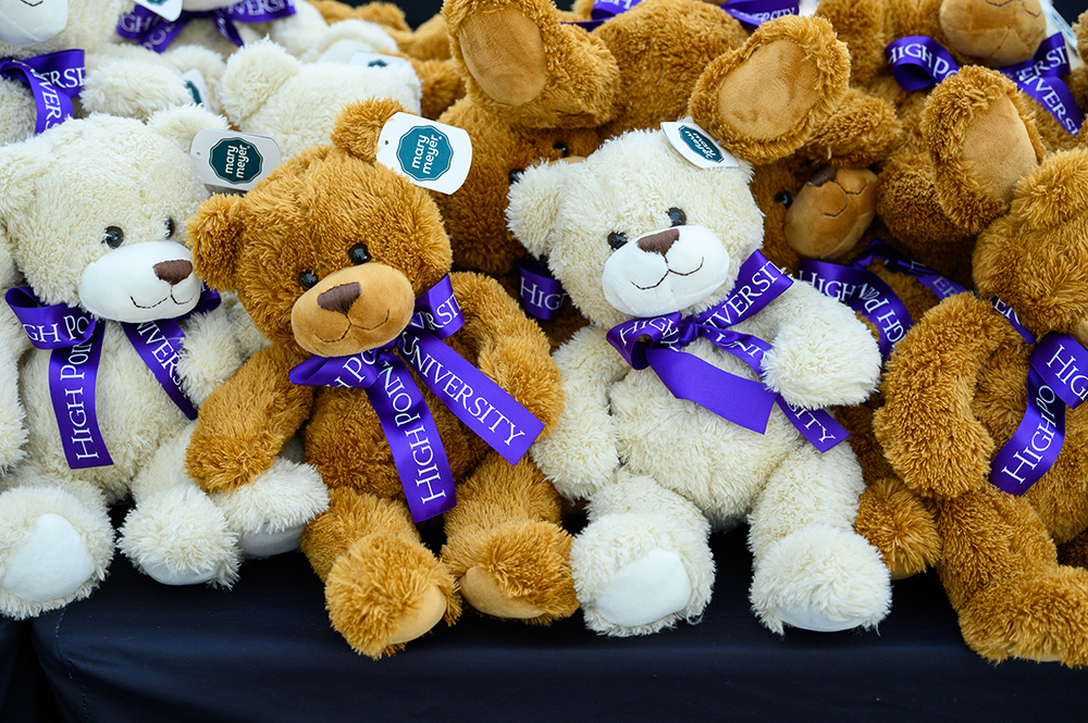 Piles of the more than 1,500 teddy bears that were purchased from the American Red Cross to teach a lesson on gratitude.