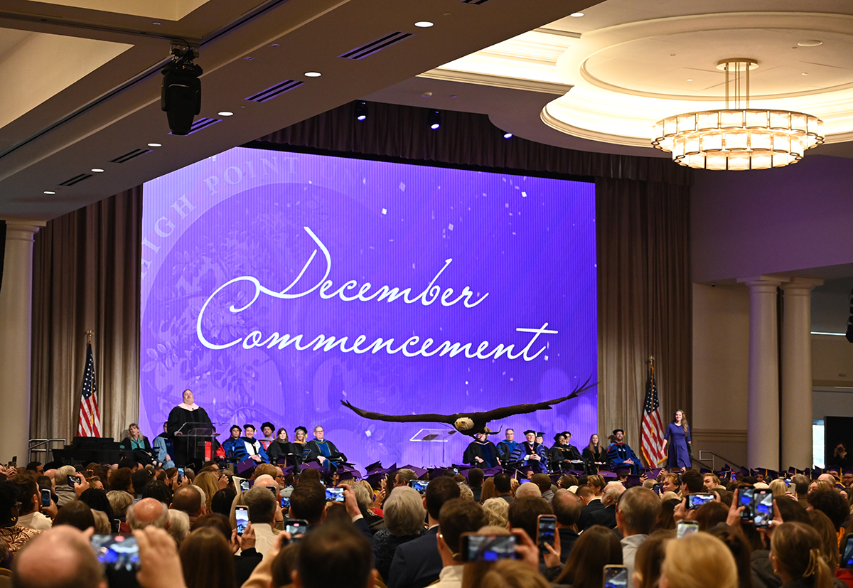 As is tradition at HPU’s graduation, a bald eagle named Clark soared over the graduates at the end of the ceremony.