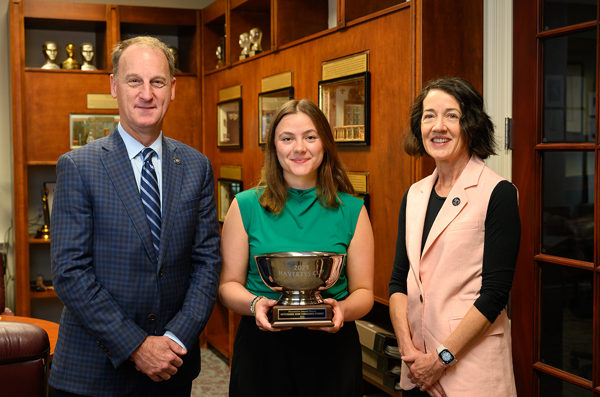 Pictured from left are Scott T. Miles, senior vice president of stores for Havertys Furniture, with Warren and Helen Bautista, senior vice president of digital and marketing for Havertys Furniture.