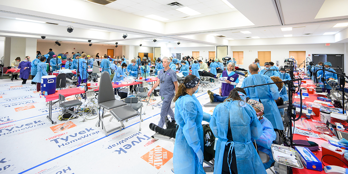The NC MOM clinic treated hundreds of patients at Williams Memorial CME Church in High Point. HPU dental faculty, staff and students served as dental hygienists, assistants, sterilization technicians, supply station managers and interpreters for patients at the clinic.