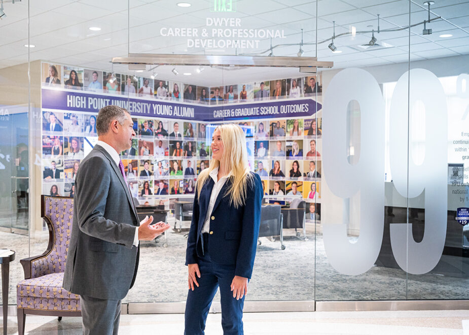 Mark Bradburn, the founder and co-managing financial advisor of The Bradburn Group at Morgan Stanley and HPU’s Wealth Management Innovator in Residence, was pictured in the university’s Dwyer Career and Professional Development office with Lily Nelson, a Class of 2024 alumna who accepted a job as an analyst with Morgan Stanley in New York before she received her MBA at HPU in 2025.
