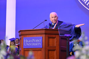 HPU President Nido Qubein welcomed graduates and their thousands of friends and family members to the arena for two Commencement ceremonies honoring 947 students who earned their bachelor’s degree this spring.