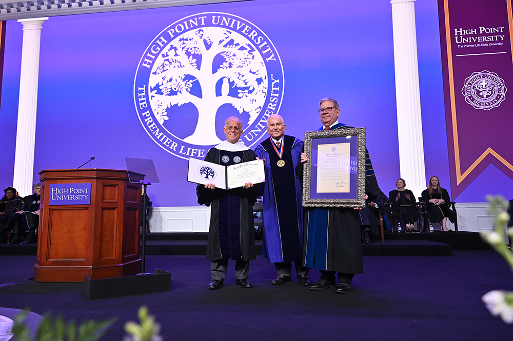 Dr. Qubein presented an honorary degree of Doctor of Professional Leadership to Terrence J. Giroux, who served as executive director of the Horatio Alger Association of Distinguished Americans for 36 years, from 1988 to 2024.