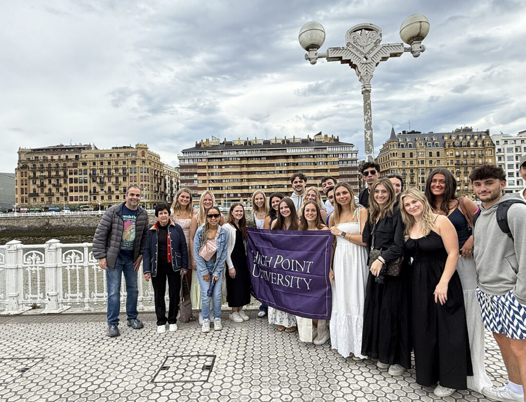 HPU students in the Marketing in Spain Maymester, led by Miguel Sahagun, took a moment to view an historic coastal area.