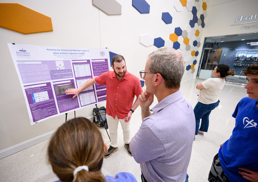 Gabriel Valenzano, a senior biochemistry major from Land O’ Lakes, Florida, presented his research poster accessing antibiotic resistance. 