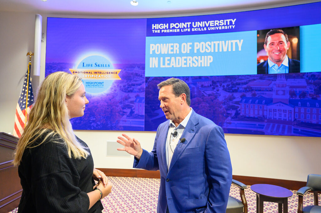 Gordon talked with students who stayed after the Power of Positivity session to ask questions and learn more from him. 