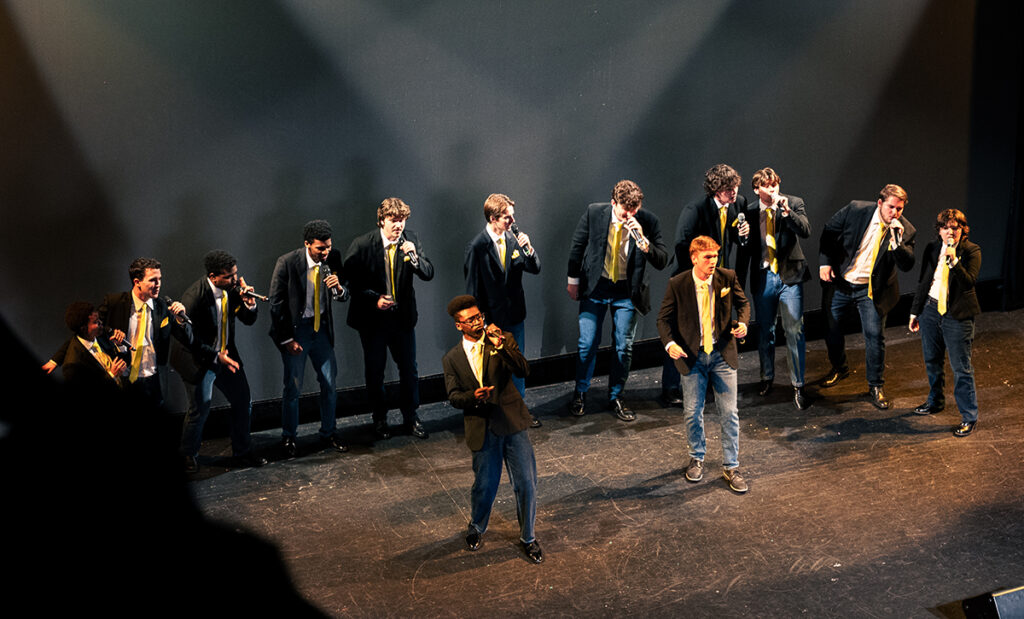 A group of male students sang a cappella during a Fall Family Weekend concert in September.