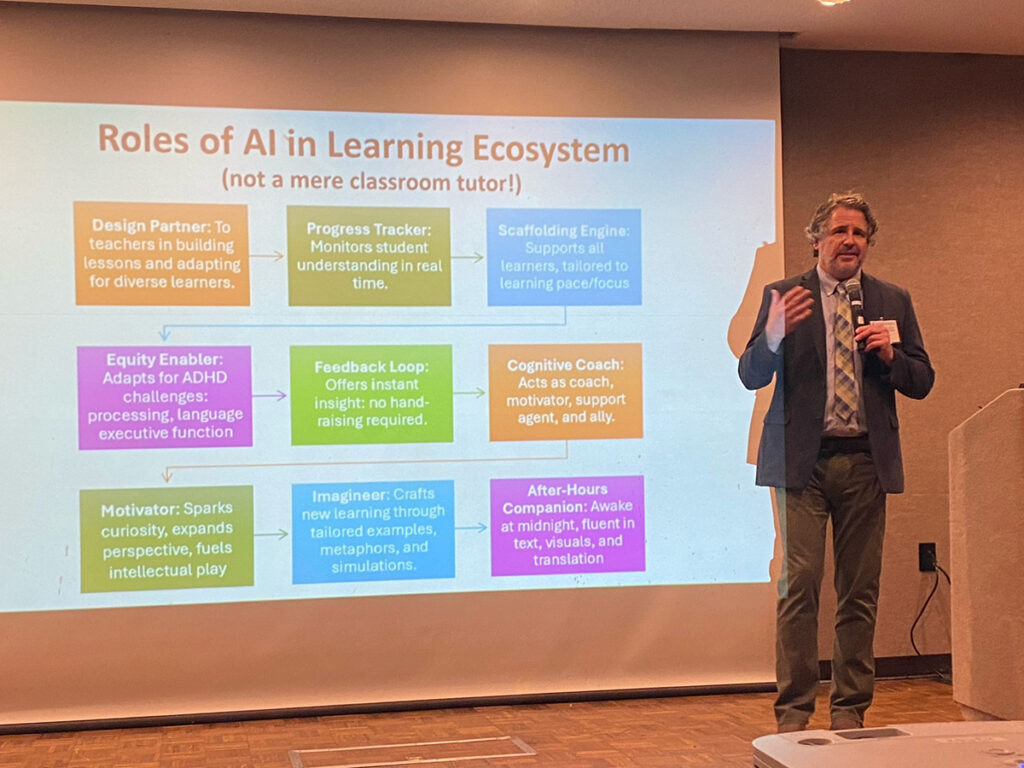 Brophy presented his research titled “The Co-Educational Classroom: Students, Teachers and Chatbots in Ethical Dialogue.”