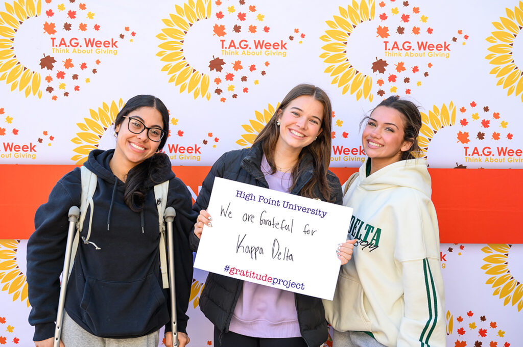 Sophomores Porshia Dias, a biology major from Seekonk, Massachusetts; Halle Hughes, a nursing major from Mooresville, North Carolina; and Kaitlyn Powell, a sales major from Wilmington, North Carolina, shared the sentiment they were grateful for their Kappa Delta sorority.