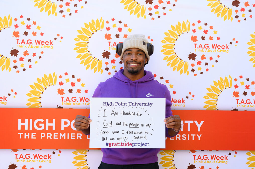 Jackson Jones, a sophomore psychology major and criminal justice minor from Columbus, Ohio, smiled as he expressed his gratitude for God and the help of other people.
