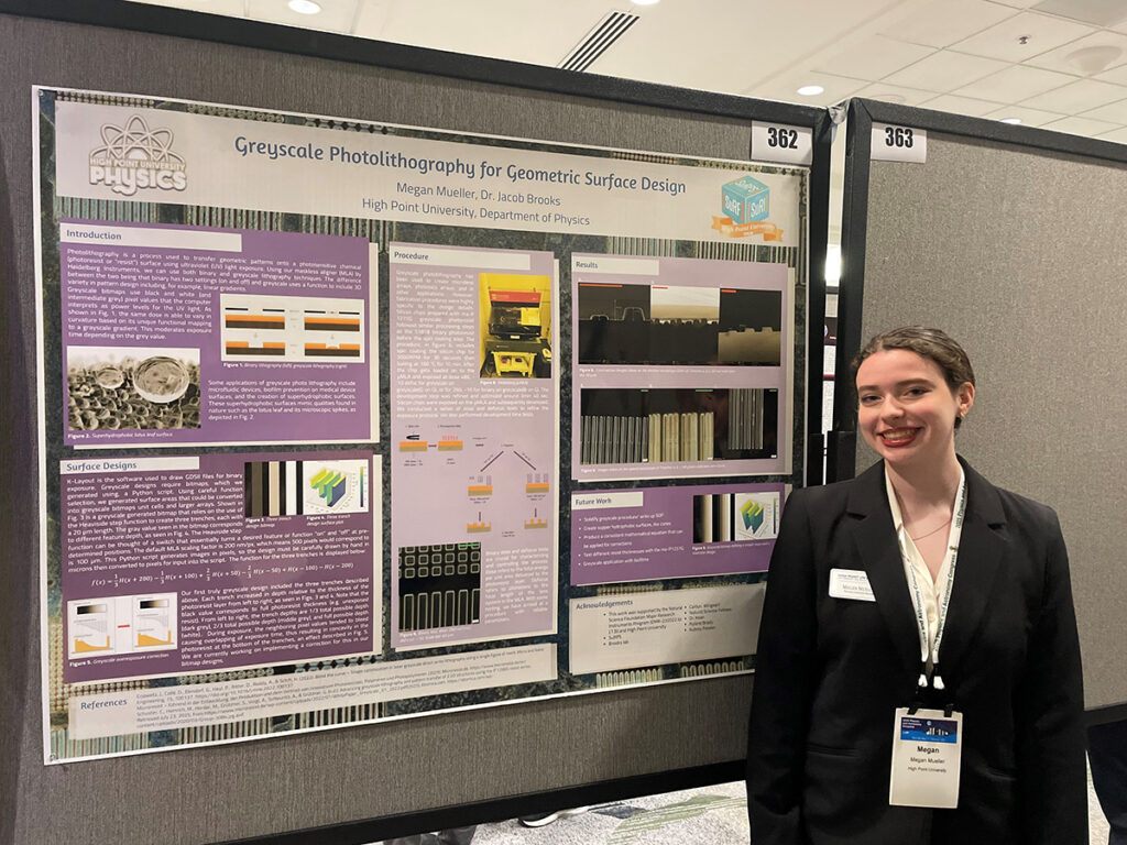 Megan Mueller, a sophomore physics major with a minor in mathematics, was pictured with the research poster she presented at PhysCon.