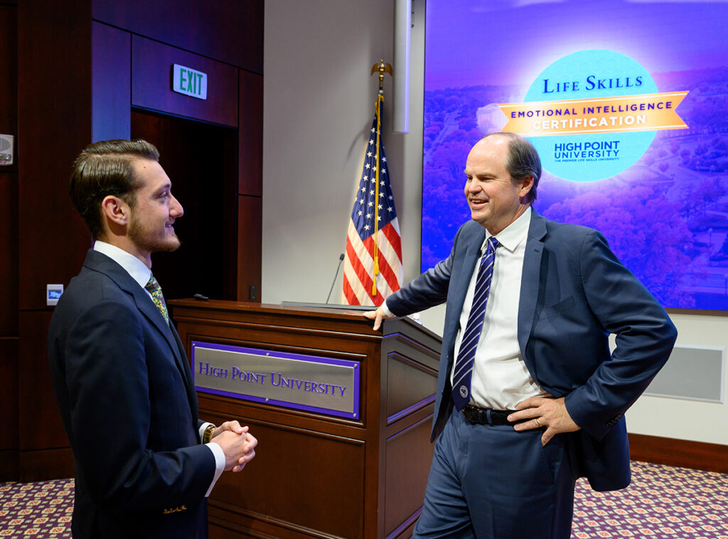 Jonathan Lazaridis, a senior sales major who is originally from Greece, talked with Shy after the Q&A session in Callicutt Life Skills Theater.