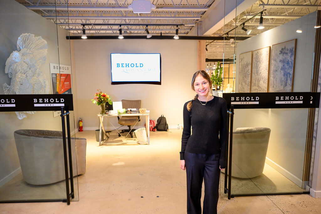 Madison Jacobowitz, a sophomore criminal justice major from Hollywood, Florida, greeted customers at the Behold Home showroom.
