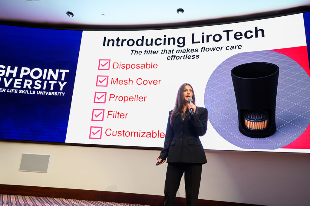 Rose Ariyan, a junior sales major, pitched her business plan for LiroTech, a disposable filter designed to maintain the freshness of flowers.