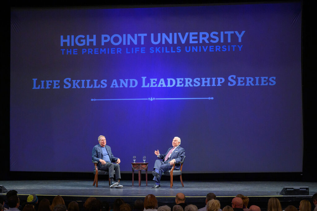 Qubein interviewed former Ohio Governor John Kasich, who twice ran for U.S. President, for an in-depth conversation in the Hayworth Fine Arts Center in front of a packed audience of HPU parents.