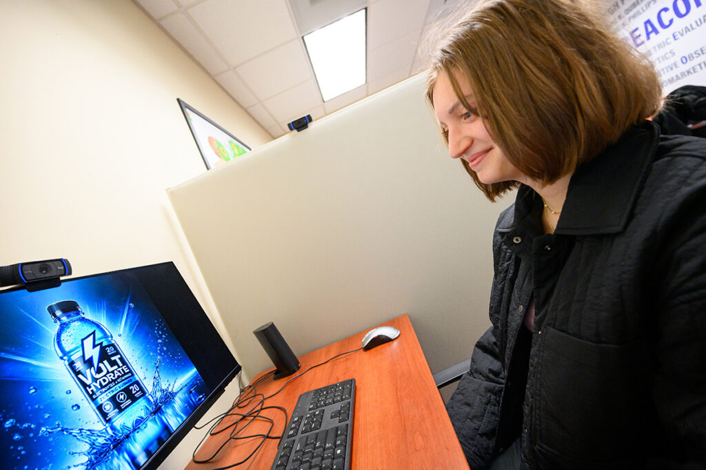Claire Zucker, a senior marketing major from Scottsdale, Arizona, participated in an eye-tracking measurement at the lab.