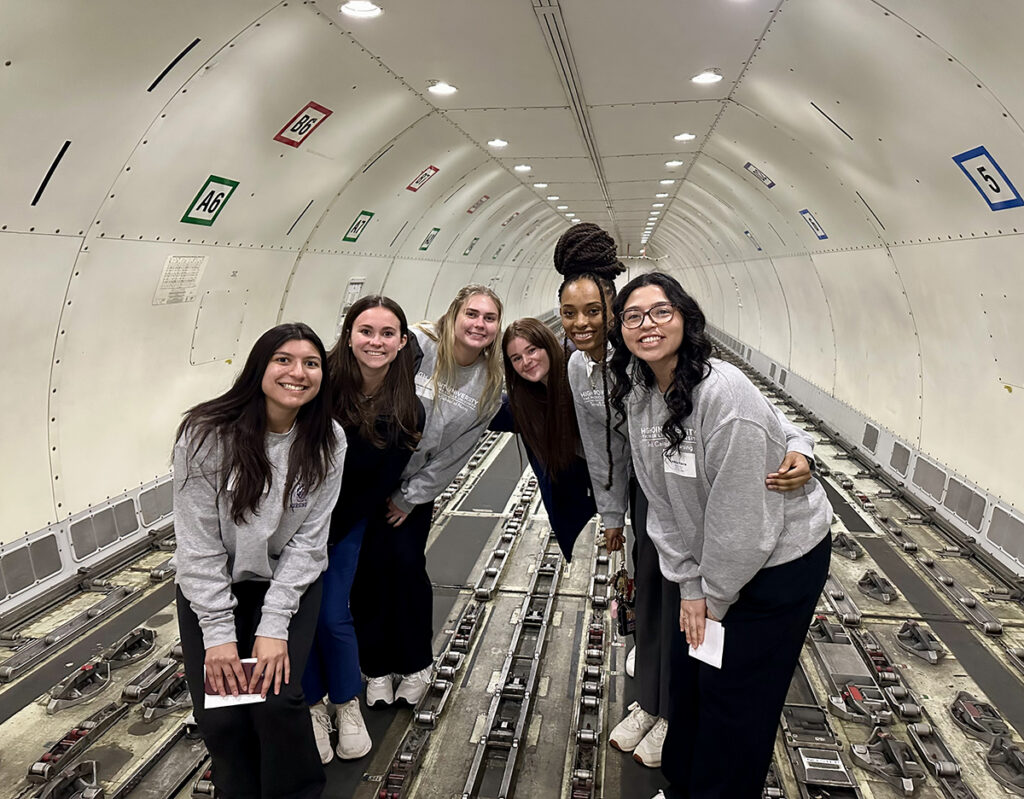 Senior nursing students toured Samaritan’s Purse airplane and were pictured from left Ashley Fierro, Ashley Bowman, Izzy Fremel, Samantha Keever, Alexandria Register and Maryam Mattson.