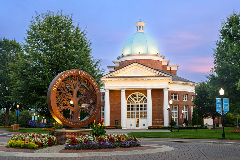 Pictured is the tree sculpture located on campus near Roberts Hall.