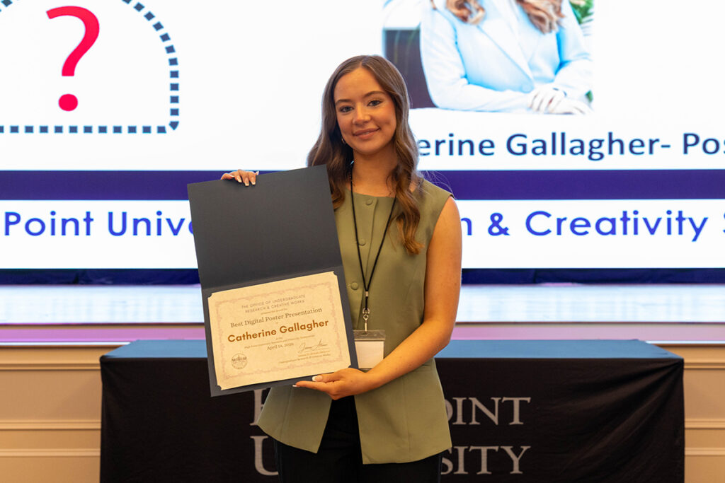 Catherine Galagher, a senior from Chicago, Illinois, who is pursuing a dual major in psychology and dance, was awarded for best digital poster presentation and best performance.