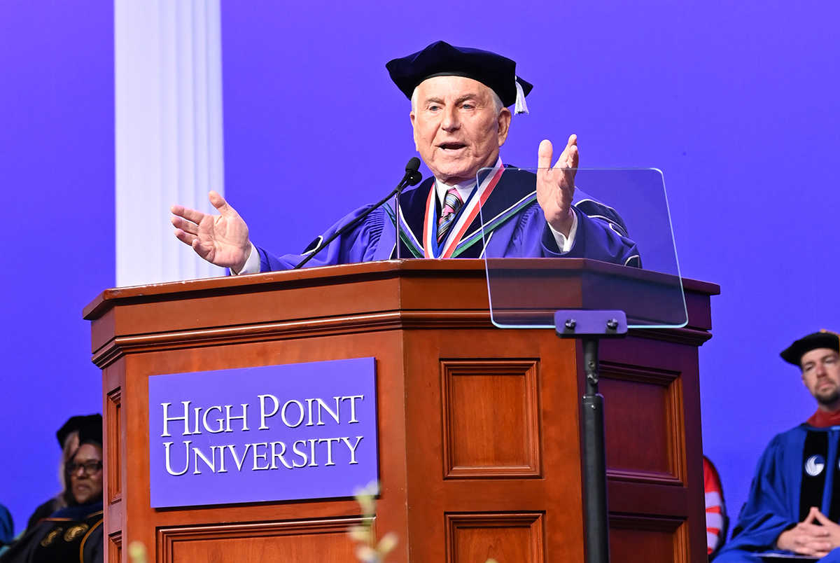 HPU President Nido Qubein welcomed graduates and their friends and family members to the arena for the Commencement ceremonies.