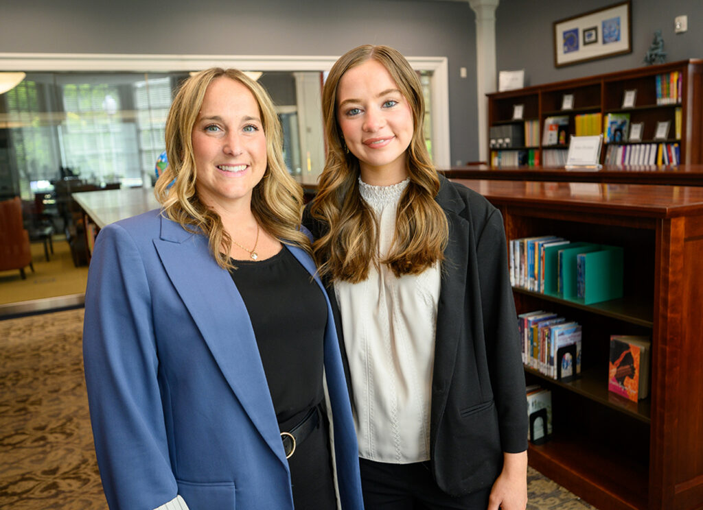 Dr. Stacy Lipowski, associate professor of psychology and associate dean of the Witcher School of Humanities and Behavioral Sciences, met with Gallagher in the Stout School of Education children’s library.