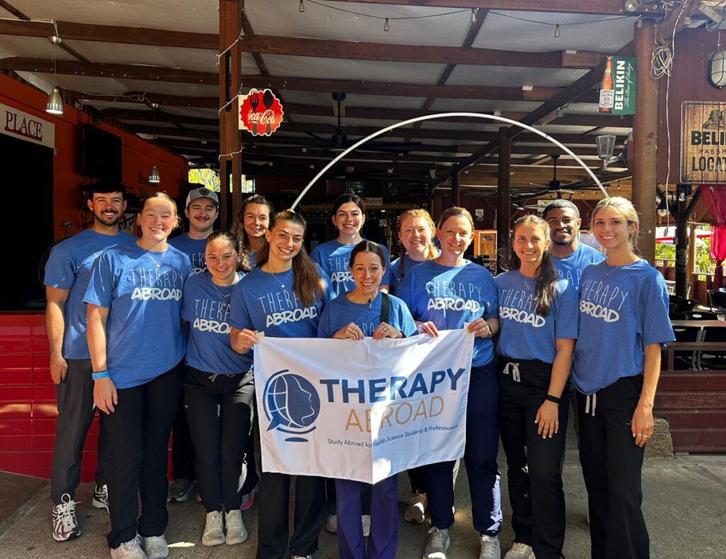 Eleven HPU physical therapy students and two faculty traveled to Belize in conjunction with Therapy Abroad to provide pro bono care to underserved people. Pictured from left on back row were Alex Loli, Jacob Bentley, Mackenzy Coltrain, Kennedy Hazelwood, Lindsay Van Der Stad and Bryce Holloway. On front row from left were Sarah Bittence, Kloe Martin, Sam Heider, Dr. Becca Medendorp, Dr. Angela Ebert, Lauren Guidi and Noelle Spencer. 