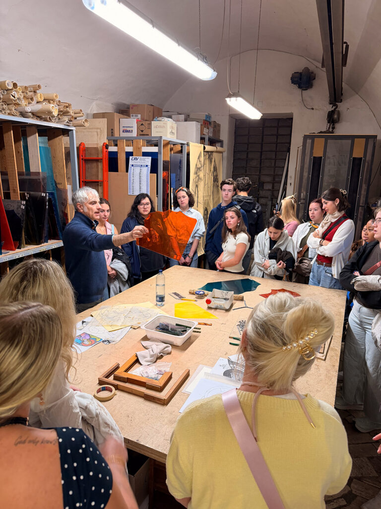 Students on the “The Grand Tour of Italy: Drawing and Art, Learning from the Masters” program participated in a stain glass workshop in Siena.