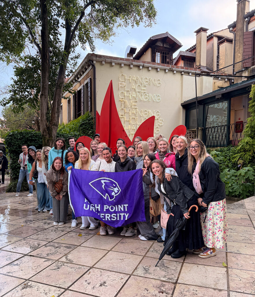 On the Grand Tour of Italy, students who are interested in art, art history or drawing were pictured in front of the Peggy Guggenheim Museum in Venice, Italy.