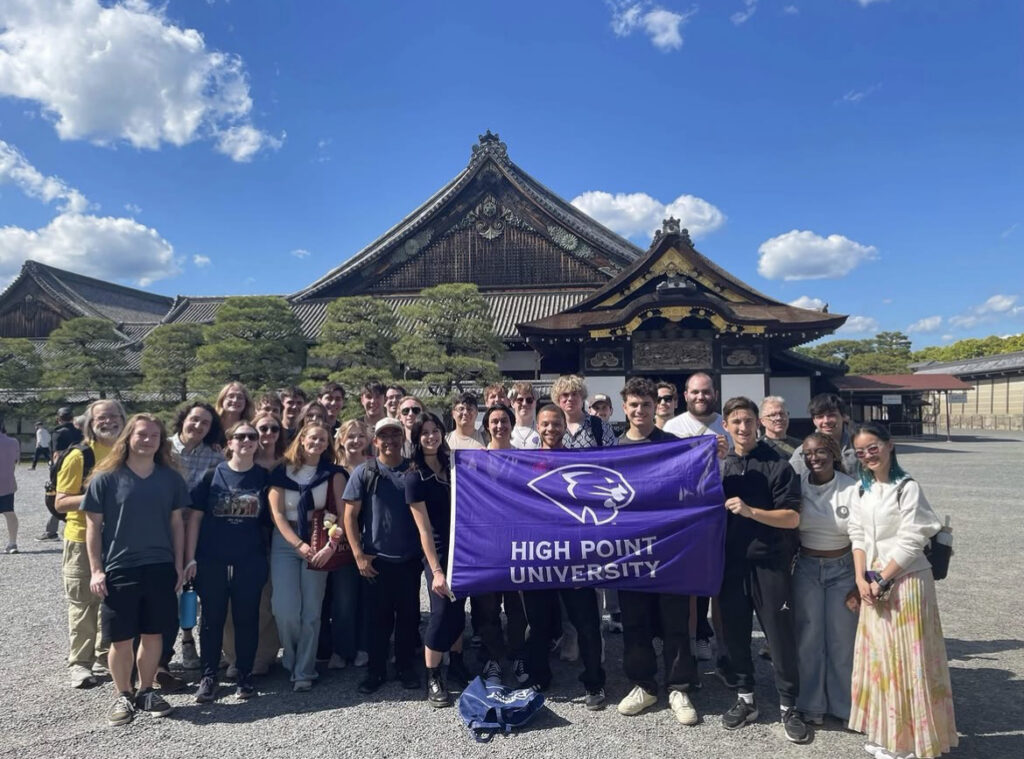 Students stood in front of Nijō Castle in Kyoto.
