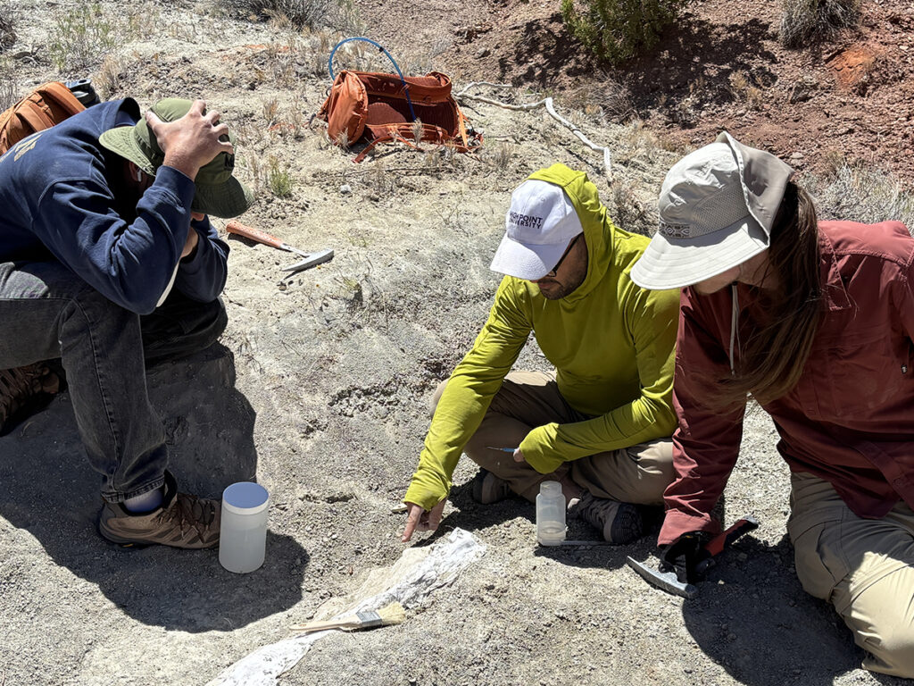 Justin Allan, a junior biology major, reacted as Dr. Josef Stiegler, assistant professor of biology, pointed out a fossil discovered in New Mexico.